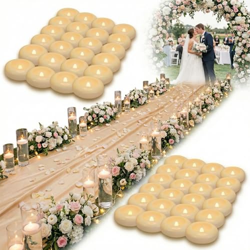 Aignis 48 Flameless LED Candles, 2.2-Inch Plastic Battery Operated Tealights, Glow Time Over 200 Hours, Cozy Romantic White Light, Suitable for Pool/Bathtub/Hot Bath/Wedding Centerpiece Decor - size: Mini 48