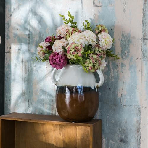 Tanvecle 3-Tone Grad Ceramic Vase with Handles, 7" Modern Farmhouse Decor - color: 3-tone Grad