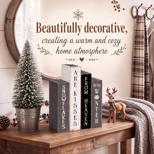 Rustic 4Pcs Winter Wooden Decor,Farmhouse Christmas Snowflake Book for Home - style: Snowflake