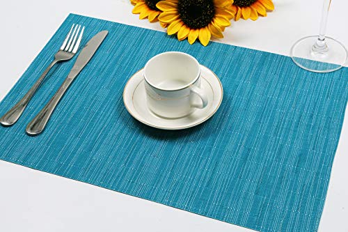 SHACOS Teal Blue Woven Placemats Set of 6 Place Mats for Dining Table - color: Teal Blue, size: Set of 6