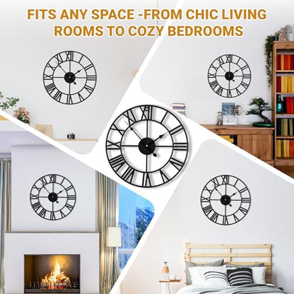 20 Inch Large Wall Clock, Silent Non Ticking, Roman Numerals - size: 20 inches(Medium Wall Clock)