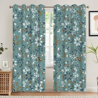 Boho Floral Blackout Curtains 2 Panels Set - Retro Botanical Leaf & Flower Window Drapes with Grommets, Thermal Insulated Room Darkening Curtains for Bedroom Living Room, 52x84 Inch - color: Delicate Floral-c