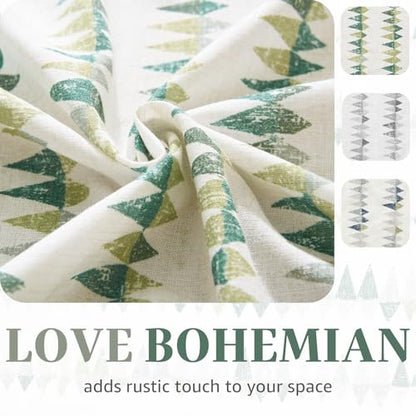 jinchan Sage Green Boho Linen Kitchen Tier Curtains 36 Inches 2 Panels - color: Tribal | Sage Green on Linen, size: 26"W x 36"L (Pack of 2)