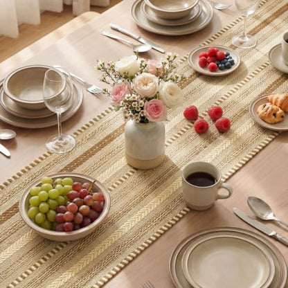 Artoid Mode Coffee Farmhouse Stripe Braided Table Runner 12x72 Inch - color: Light Coffee, size: 12" x 72", Table Runner