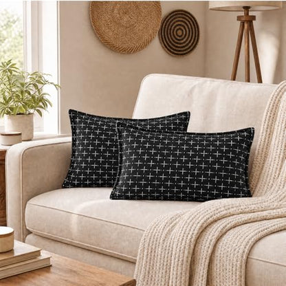 AVOIN colorlife Black Flange Edge Throw Pillow Covers 20x12 Inch 2PC - color: Black, size: 20" x 12" (Pack of 2)