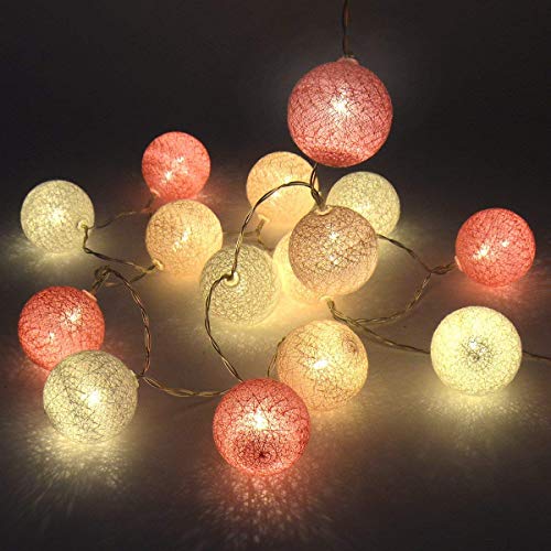 Gardeningwill 3M/10Ft 30 Pink White Ball LED Xmas Wedding Battery Operated String Fairy Light - color: Pink White