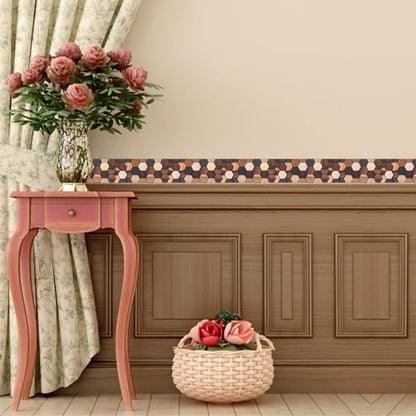 IVN Wallpaper Border Peel and Stick Wall Rustic Wood Hexagon 4x196 Inch - color: Rustic Wood Hexagon