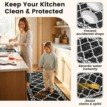 3 Piece Kitchen Rugs, Non Slip Waterproof Mats for Home(Black) - color: Black, size: 3-SET