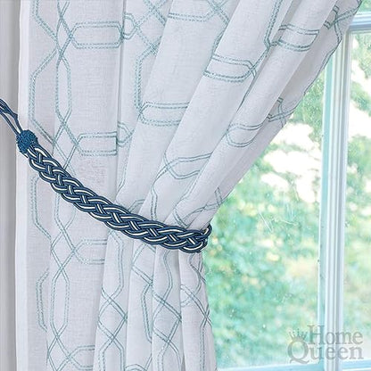 Home Queen Hand Braided Curtain Tie Back, Buckle Holdback Drapery Curtain Tiebacks, 4 Rope Belt Curtain Tie with 4 Metal Hooks, Navy and Silver - color: Navy+silver, size: 4 Pack