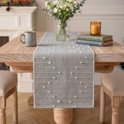 Artoid Mode Grey Farmhouse Rustic Cotton Woven Table Runner, Seasonal Retro Holiday Kitchen Dining Table Decoration for Home Party Decor 12x72 Inch - color: Grey 1, size: 12" x 72", Table Runner