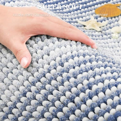 BSICPRO Bathroom Rugs Sets 2 Piece, Non Slip Striped Bath Mats, Denim Blue - color: Denim Blue, size: 20" x 32" Plus 16" x 24"