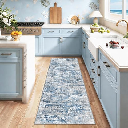 Modern Hallway Runner Rug 2x6, Textured Non Slip Carpet Runner, Ocean Blue - color: Abstract- Ocean Blue, size: 2' x 6' (Runner)