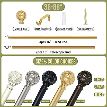 TANGWIN Farmhouse Curtain Rod Adjustable 36-88",Heavy Duty Boho,Brass Gold - color: Brass Gold, size: 36-88" & 1pack