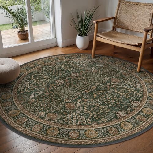 Bavni 5ft Round Area Rug 5x5, Washable Non Slip, Dark Green Brown - color: Dark Green Brown, size: 5' (Round)