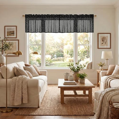 Horaldaily 2Pcs Black Sheer Valance 52x14in, Silver Sequin Star, Halloween - color: Black and Sliver, size: 52"W x 14"L (Pack of 2)