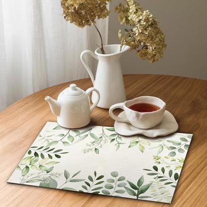 Eucalyptus Farmhouse Placemats Set of 4, Washable Fabric Table Mats - style: Plant 1