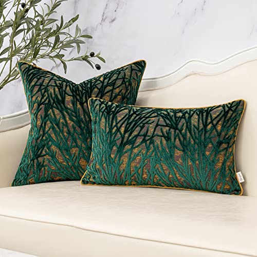 Yangest Green Throw Pillow Cover Velvet Cushion Cover Branches Rectangular Pillowcase for Sofa Couch Bedroom Living Room, 12x20 Inch - color: Green, size: 20" x 12" (Pack of 1)