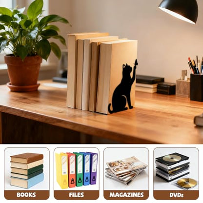 Peacoblue 5.3"x4.3"x7.9" Metal Bookends, Heavy Duty Book Ends for Shelves - style: Cat and Dog