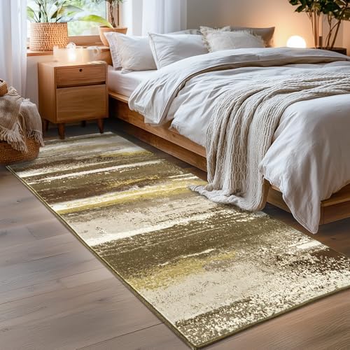 2x6 Runner Rug for Hallway Kitchen: Modern Abstract Throw Rugs - color: Brown, size: 2' x 6' (Runner)