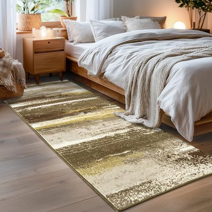 2x6 Runner Rug for Hallway Kitchen: Modern Abstract Throw Rugs - color: Brown, size: 2' x 6' (Runner)