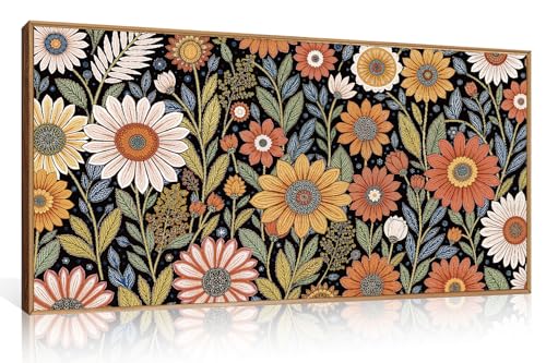LHIUEM Large Abstract Boho Flower Framed Canvas Wall Art Set,Vintage Colorful Floral Wall Decor,Retro Wildfower Plant Painting,Botanical Artwork for Living Room,Bedroom,Dining Room,Office -20"x40"x1 - color: Boho Colorful Wall Art, size: 40"L x 20"W