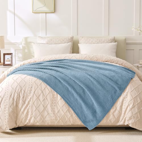 Light Blue Throw Blanket, Sweater-Soft Moss Knit, 50x60 Inches - color: Moss-light Blue, size: 50"x60"