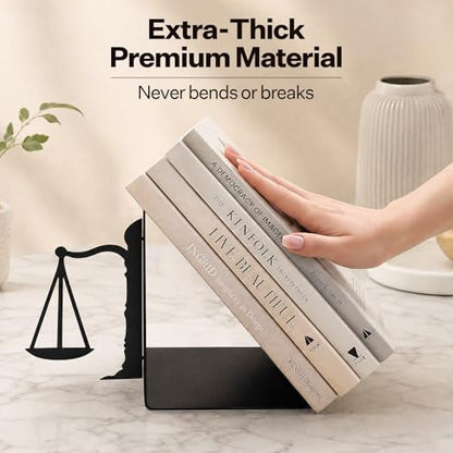Book Ends for Shelves, Balance-Inspired Decorative Bookends for Heavy Books, Extra Wide Sturdy Metal Book Holder for Shelf with Non-Skid Base, Sculptural Book End for Home Office Desk Set of 2