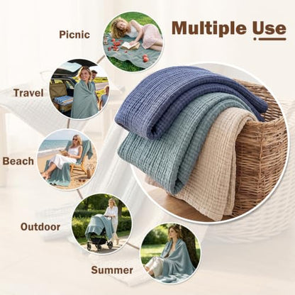 EMME Muslin Cotton Blanket Adults Heather Teal Throw XL 50"x70" - color: 02 - Teal, size: Large Throw (50" X 70")