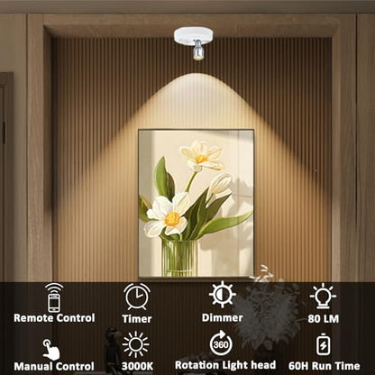RAHAN Wireless LED Spotlight, Battery Powered Picture Lights, Uplighting Indoor, Tree Spotlight with Remote, Stick Spot Light for Wall Art Display Dartboard Painting Artwork Accent Closet, 2Pack - color: White-S