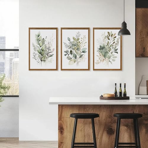 AVECCO 3 Pieces Green Watercolor Botanical Framed Canvas Wall Art 16x24 in - color: Sage Green Plant, size: 24"L x 16"W