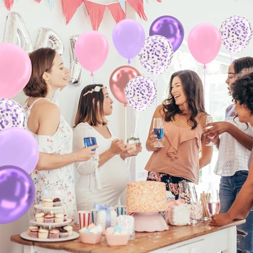Patimate Purple and Pink Latex Balloons Set 50 pcs 12 inch - color: Purple Pink