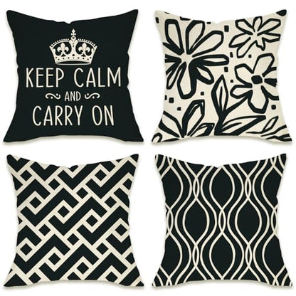 Fahrendom Keep Calm and Carry on Decorative Throw Pillow Covers - color: Geometric