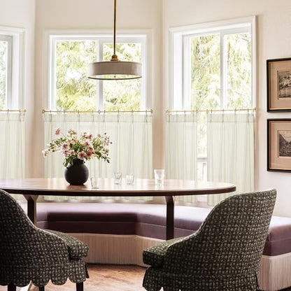 15 Inch Curtains Length,Cafe Striped Linen Farmhouse Sheer Small Window Curtains for Kitchen Bathroom,24 x 15 Inch Long 2 Panels Set - color: Tan, size: 24"W x 15"L (Pack of 2)