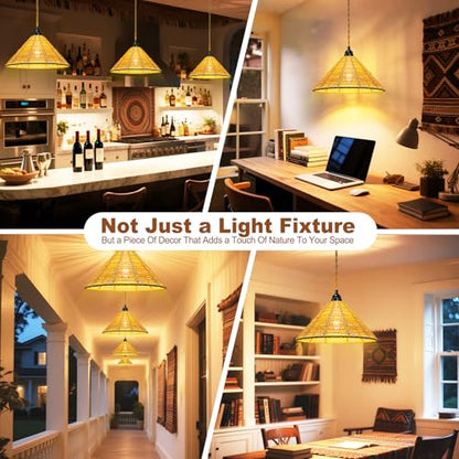 Maliralt Hanging Lamps Rattan Pendant Light - 16.4ft Plug in Cord Hanging Light Fixture Plug Into Wall Outlet Pendant Lighting with On Off Switch for Bedroom Living (Industrial Shade) - size: 7.88 Inch - Industrial Shade