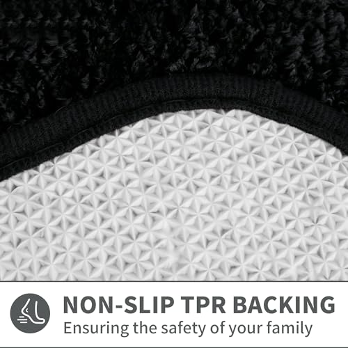 Scalloped Black Bathroom Rugs Runner,Non Slip Absorbent 17"x47" - color: Black2, size: 2' x 4'11" (Rectangular)
