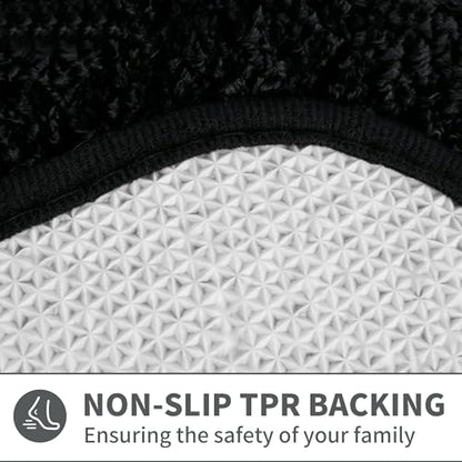 Scalloped Black Bathroom Rugs Runner,Non Slip Absorbent 17"x47" - color: Black2, size: 2' x 4'11" (Rectangular)