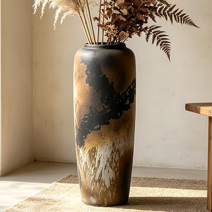 Black Rustic Ceramic Floor Vase, 19.7 Inch, Large Farmhouse Decor - size: 19.7 Inch