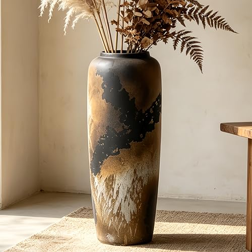Black Rustic Ceramic Floor Vase, 19.7 Inch, Large Farmhouse Decor - size: 19.7 Inch