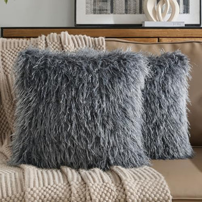 FUTEI Pack of 2 Faux Wool Throw Pillow Covers 18x18 Inch, Dark Grey - color: Dark Grey