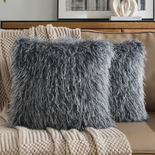 FUTEI Pack of 2 Faux Wool Throw Pillow Covers 18x18 Inch, Dark Grey - color: Dark Grey