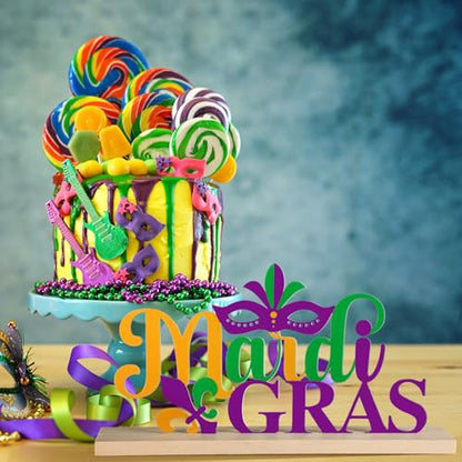 Roowest 2026 Metal Mardi Gras Table Sign Decor Centerpiece with Wood Base - style: Mardi Gras
