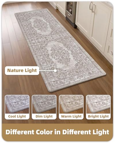 Color&Geometry Kitchen Floor Mat 24x59 Faded Vintage Anti Fatigue, Khaki - color: Vintage-khaki, size: 24''x59''