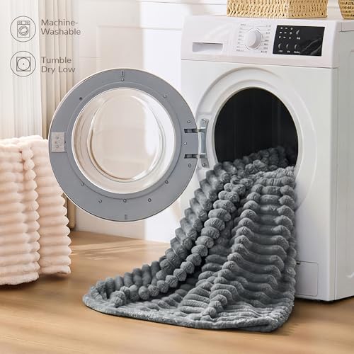 330GSM Ribbed Fleece Throw Blanket for Couch, Gray, 50"x60" - color: Grey, size: Throw(50"x60")