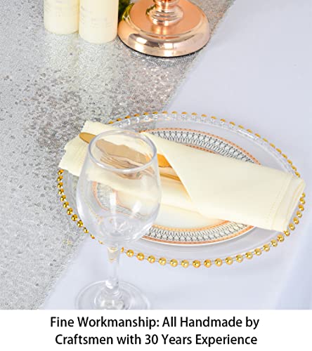 ShinyBeauty 12 by 108 in Wedding Silver Sequin Table Runner with Tassel Party Supplies Silver Sequin Table Runner 108 Inches Long Fall Dining Table Runner - color: Silver, size: 12x108