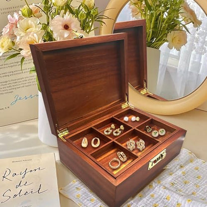 Large Acacia Wooden Storage Box with Hinged Lid and Combination Lock Decorative Boxes with Removable Tray Memory Box Keepsake Chest Stash Boxes Lockable Chest for Jewelry Accessories Treasured Items - style: Code Lock with grid tray