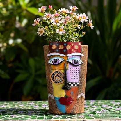 Picasso Abstract Face Planters Flower Pots, Handmade Resin Pots for Plants - color: Brown