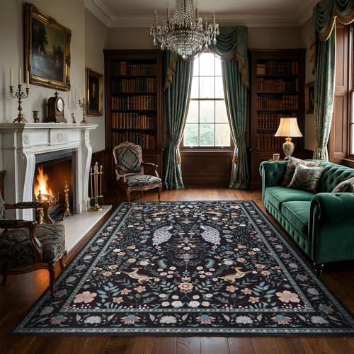 Garvee Floral 5x7 Area Rugs Washable Living Room Rug Entryway Rug Black - color: Black, size: 5' x 7' (Rectangular)