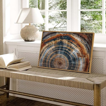 BingruiArt Faux Wood Tree Ring 04 Canvas Wall Art 16x24 Framed - color: Tree Ring - 04, size: 24"L x 16"W