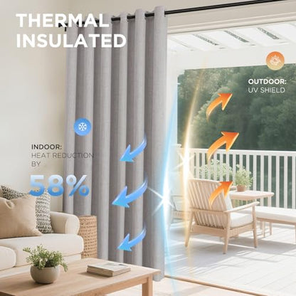 Joydeco Blackout Curtains 63 Inches Long 2 Panels Burg, Room Darkening Curtains for Bedroom, 100% Black Out Textured Thermal Drapes Privacy Protection 2 Panels Set(W52 x L63 Inch, Greyish White) - color: Greyish White, size: 52"W x 63"L (Pack of 2)