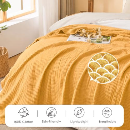 EMME Muslin Cotton Blanket Adults Heather Yellow Throw XL 50"x70" - color: 12 - Yellow, size: Large Throw (50" X 70")